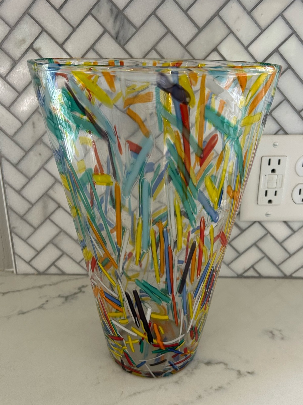 Crate & Barrel Rio Confetti Lg 12" Colorful Blown Art Glass Abstract - Heavy Vas
